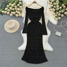 Casual Dresses Women's Dress French Style Elegant Temperament Slash Neck Off Shoulder Ankle-Length Mermaid Office Lady Wear