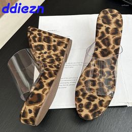 Slippers Big Size Fashion Transparent Super Heels Ladies Wedges Shoes Leopard Print Footwear Women Female Slides