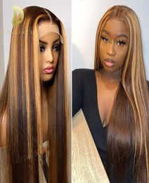 Straight Honey Blonde Lace Front Wigs for Black Women Brown Ombre Human Hair 180 Density T Part Lace Highlight Wig Human Hair3598283