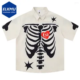 Men's Casual Shirts Men Fashion Printed Skeleton Graphic Short Sleeve Button Up Blouse Male Hip Hop Oversized Tops