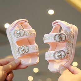 Girls Summer Sandals Princess Elegant Double Hook Design Fashion Shoes Baby Soft Beautiful Beach Sandals 240417