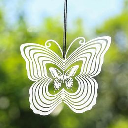 Decorative Figurines 3D Butterfly Hanging Wind Spinner Stainless Steel Rotating Chimes Flowing Suncatcher Mirror Reflection Pendant Garden