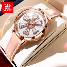 Wristwatches Rotating Dial Women's Quartz Wristwatch Leather Band Water Resistance 30m Elegant Women Bracelet Watch Gift Box