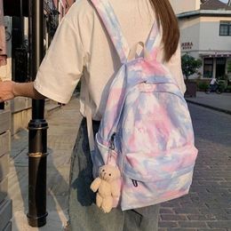 School Bags Women Backpack Tie Dye Mixed Color Travel Daypack For Teenager Girls