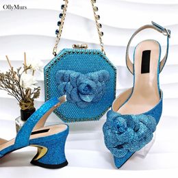 Dress Shoes Summer Style Elegant Crystal Strang And Bag Latest African High Heels Set For Wedding Size 38-43