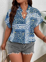 Women's T-Shirt Finjani Womens Plus Size Shirt Paisley Printed Notched Necklace Drop Sleeves Summer New Top notch Casual ClothingL2405