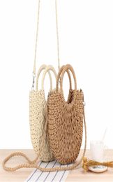 Children grass weaving handbag kids straw hand made Shopping basket summer girls Easter Woven Rattan Handbags Round Handle Bags A73998627