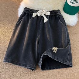 Gothic Washed Men Solid Color Shorts Plus Size Hip Hop Summer Casual Trunks Male Knee Length Short Pants 240429