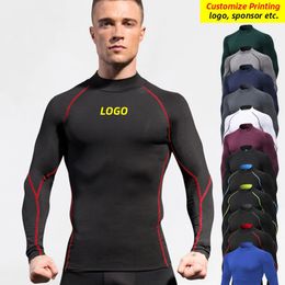 Szybka sucha stojak Kołnierz Koszulki Mężczyźnia Fitness Fitness Long Rękaw T-shirt Elastic Rashguard Top Dostosowanie 240417