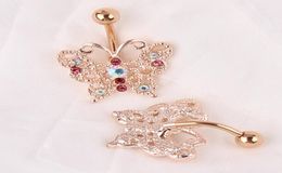 Top Quality Dangle Belly Button Ring 14G Rose Gold belly bar Body Jewellery Butterfly Navel Piercing For Sexy Women bijoux8814132