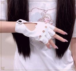 Five Fingers Gloves Fingerless Anime PU Leather Kawaii Heart Black White Pink Fashion Streetwear Women Punk Goth Lolita T4367121407