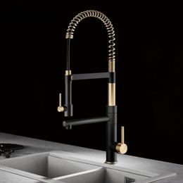 Kitchen black brass kitchen faucet with magnetic suction Pull-Out design Two handles Dual control of hot and cold