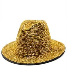 Wide Brim Hats Rhinestone Fedora Hat For Women Big Brimmed With Diamond Night Party Beach Ladies Fashion Novel Performance2048528