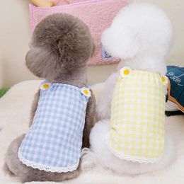 Dog Apparel Sweet Cat Vest Hoodies Clothes Blue Yellow Plaid Sleeveless Sweatshirt For Small Dogs Yorkshire Pet Sling Vests