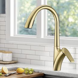 Gold Brass kitchen faucet hidden pull-out dual function sprinkler design single handle cold and hot water sink faucet