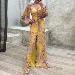 Casual Dresses Women Floral Dress Elegant Rhinestone Off Shoulder Evening With Lantern Sleeves Split Hem For Prom Banquet Or Party Floor