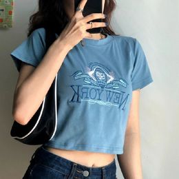 Fashion Girls Cartoon York Letter Tshirt Streetwear Harajuku Punk Top Ulzzang Vintage Summer Women Short Sleeve 240426