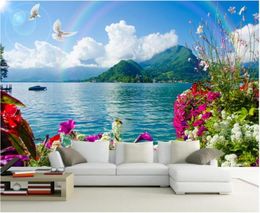 3d room wallpaper custom po mural Flowers sea view rainbow home decor painting picture 3d wall murals wallpaper for walls 3 d8129799