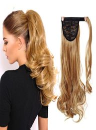 2018 New Long Wavy Real Natural Ponytail Clip in Pony tail Hair Extensions Wrap Around on Synthetic Hair Piece for human9278606