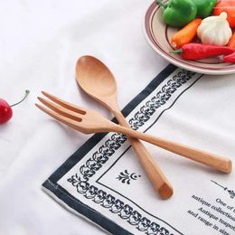 Forks Creative Dinner Kitchen Salad Wood Handle Dessert Fork Wooden Spoon Tableware Utensils