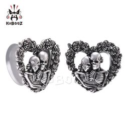 KUBOOZ Stainless Steel Skull Rose Heartshaped Ear Plugs Tunnels Body Jewellery Piercing Earring Gauges Stretchers Expanders 825mm 8347106