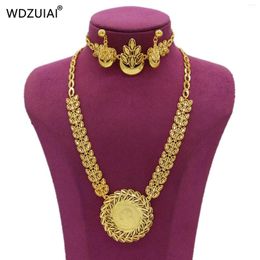 Necklace Earrings Set WDZUIAI Top Quality 24K Gold Color Necklace/Earrings/Bracelet For Women African Ethiopian Arab Bridal Wedding Jewelry