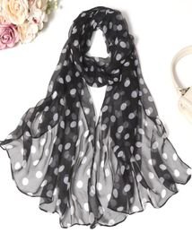 Scarves Classic Black And White Silk Scarf Woman Spring Autumn Polka Dot Shawl Long Versatile Air Conditioning2540623