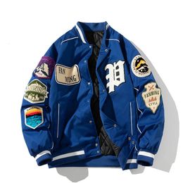 Winter Varsity Jacket Men Women Letter Badge American Baseball Jacket Street Fashion Hip Hop Coat Youth Couple Clothes Blue Red 240417