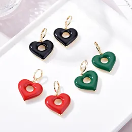 Hoop Earrings Fashion Heart Pendant For Women Girls Enamel Gold Color Geometric Drop Dangle Wedding Jewelry Gift