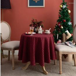 Table Cloth American Retro Tablecloth Christmas Red Plaid Cotton Linen Round Wedding