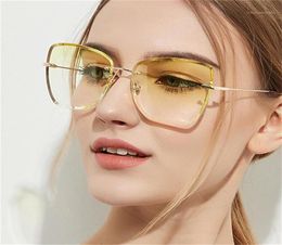 Fashion Womens Sunglasses Brand Designer Shades Ocean transparent lens ladies Rimless Yellow Sun Glasses Gradient Eyewear UV40019122668
