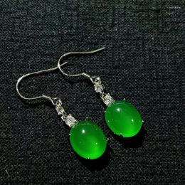 Dangle Earrings 925 Silver Inlaid Green Chalcedony Agate Jewellery EarringsEarrings