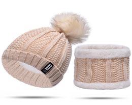 Women Knitting Hat Wool Pure Color Scarf Set Matching Hats Winter Warm Cap Casual Pompom Bobble Beanie1642260