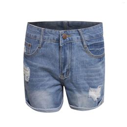 Women's Jeans Slim Straight Shorts Men Personality Multi Pocket Mixed Colour Stitching Patch Ripped Hole Denim Male Streetwear