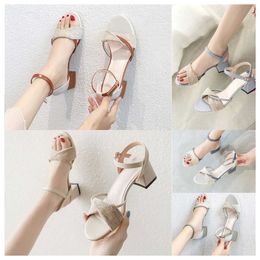 Thick heeled sandals for women Minimalist blue white green versatile in summer gentle in the middle heel Roman buckle strap high heels