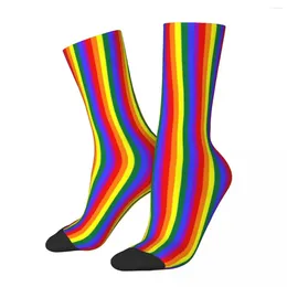 Women Socks Colorful Striped Winter Pride Rainbow Print Stockings Funny Ladies Soft Pattern Running Anti Sweat