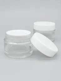 Storage Bottles 6 X 50g Clear Glass Jar Pot Skin Care Cream Bottle Cosmetic Container 50ml MakeupTool With White Lids