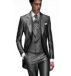 Dark Grey Custom Made Groom Tuxedos Groomsmen man Men039s Wedding Suits JacketPantsVest wedding Tailcoat suit EW71038480477