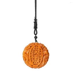 Decorative Figurines Laser Carving Chinese Dragon Mythical Animal Peace Charms Natural Peach Wood Pendant Mascot Amulet Dangle Necklace