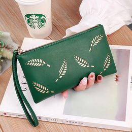 Wallets Women Casual Wallet Hollow Leaves Soft PU Leather Lady Zipper Phone Pocket Holder Female Purse Coin Money Bag Clutch