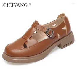 Dress Shoes CICIYANG Women's Hollow Sandals Genuine Leather 2024 Spring And Summer Soft Sole Mom Plus Size 42 43 Ladies