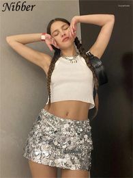 Skirts Nibber Shiny Sequins Mini Short Women A-Line Sexy Skinny Peach Hip Bottoms Female Nightclub Party Streetwear Clothing