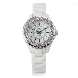 Wristwatches Luxury Crystal Women White Ceramic Lady Watch Quartz Watches Ladies Wrist For Female Relojes