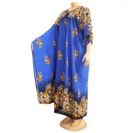 Party Dresses Blue Loose Casual Maxi Dress Women 2024 Autumn Half Flare Sleeve Vintage Long Vestidos With Scarf 1023c