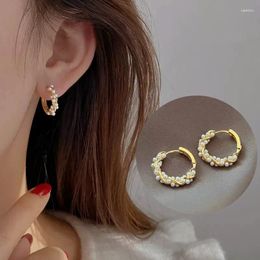 Hoop Earrings Elegant Artificial Pearl Wound Metal Twist 2024 Fashion Jewelry Party Sweet Accessories For Woman Girls Gifts