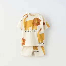 Clothing Sets Summer Children's Short Sleeved Suit Printed Lion Cartoon Tracksuit For Boy T-shirts Shorts Two Piece Outfits