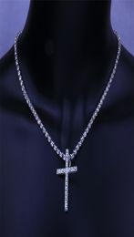 New Iced Out Cross Necklaces Cubic Zircon Tennis Chains Mens Hip Hop Jewellery Women Fashion Gold Silver CZ Pendant Party Choker Nec2354195