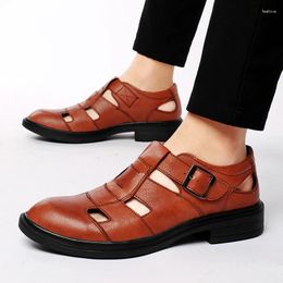 Sandals Breathable Mens Slip On Shoe Genuine Leather Men's Men Summer Hollow Out Walking Shoes All-match Male Luxury