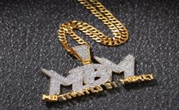 MBM Zircon Letter Iced Out Pendant Necklace Mens Jewelry Two Tone 14K Gold Plated Diamond Bling Hip Hop Jewelry Gift with 24inch C8475931