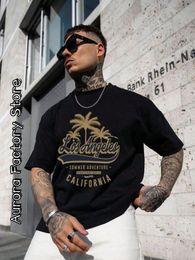 Summer Men Los Angeles TShirt Short Sleeve Cotton Tops Tees Male Fashion Camiseta Coconut Tree Print Clothing Casual Streetwear 240425